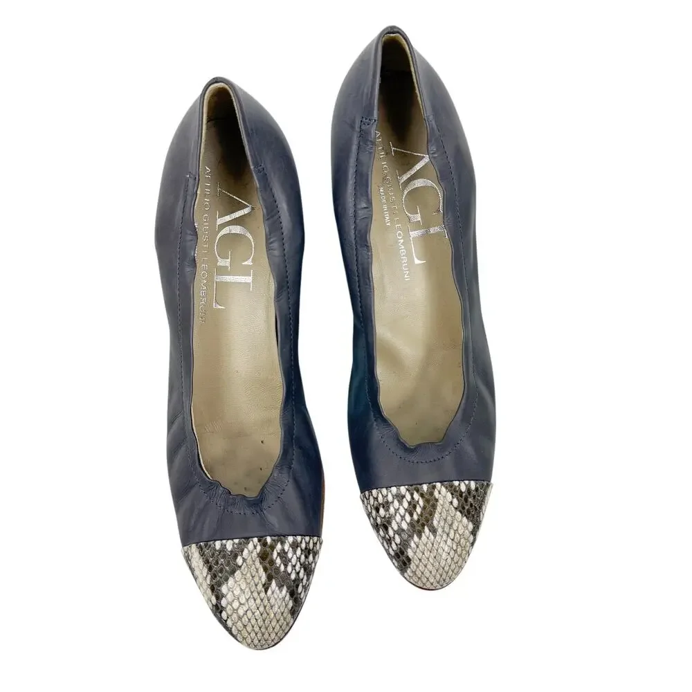 AGL Attilio Giusti Leombruni snakeskin wedges cap toe leather gray size 11